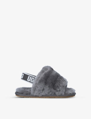 UGG GREY FLUFF YEAH LOGO-STRAP SHEEPSKIN SANDALS 2-5 YEARS EUR 28.5 /10.5 UK 44561176