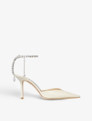 Shop Jimmy Choo Womens Linen/crystal Saeda 85 Crystal-embellished Patent-leather Courts Eur 37 / 4 Uk