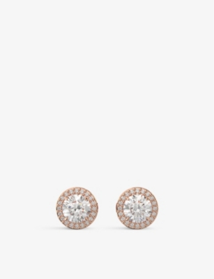 Swarovski Constella Rose-gold Toned Brass And Zirconia Halo Stud Earrings In White