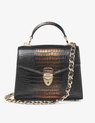 ASPINAL OF LONDON WOMENS BLACK MAYFAIR 2 MIDI CROC-EFFECT LEATHER TOP-HANDLE BAG 