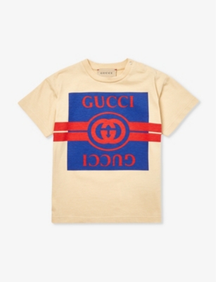 Gucci Ivory T-shirt For Baby Girl With Double G In Sweet Cream/avio/mc