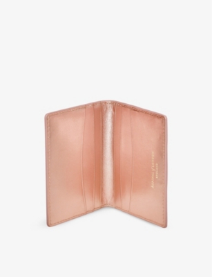 ASPINAL OF LONDON WOMENS BLUSHPINK METALLIC DOUBLE FOLD METALLIC LEATHER CARD HOLDER 