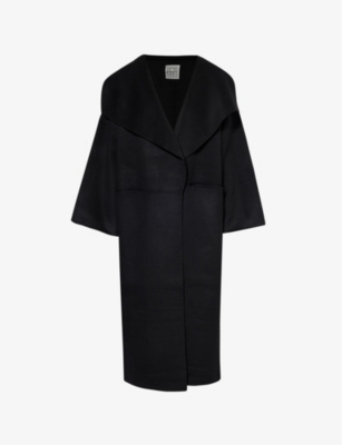Shop Totême Womens Black Signature Wrap-over Wool-blend Coat
