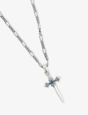 SERGE DENIMES MENS ESTOC OXIDISED-FINISH 925 STERLING-SILVER AND CUBIC ZIRCONIA CHAIN NECKLACE 
