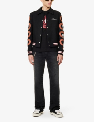 Shop Amiri Mens Black Snake Bones Embroidered Relaxed-fit Wool-blend Felt Jacket