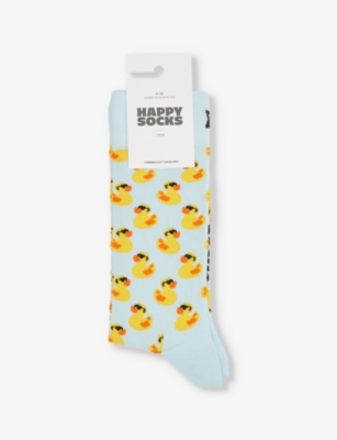 HAPPY SOCKS MENS LIGHT BLUE RUBBER DUCK COTTON-BLEND SOCKS 