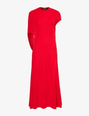 Shop Jacquemus Womens Red The Salerno Asymmetric Draped Stretch-jersey Midi Dress