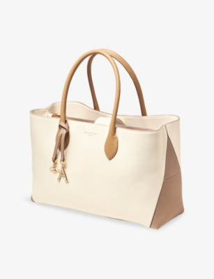 Aspinal Of London Womens Taupe London Logo-print Leather Tote Bag