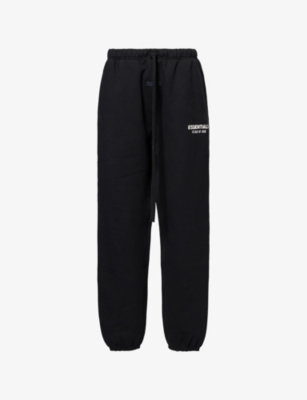 ESSENTIALS MENS JET BLACK LOGO-EMBELLISHED COTTON-BLEND JOGGING BOTTOMS XL 